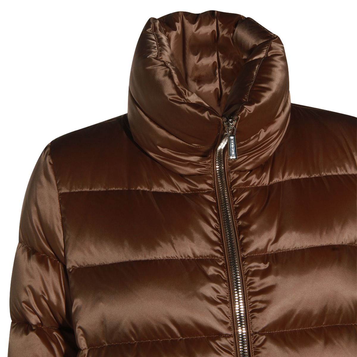 Quilted Camel Coat with High Collar