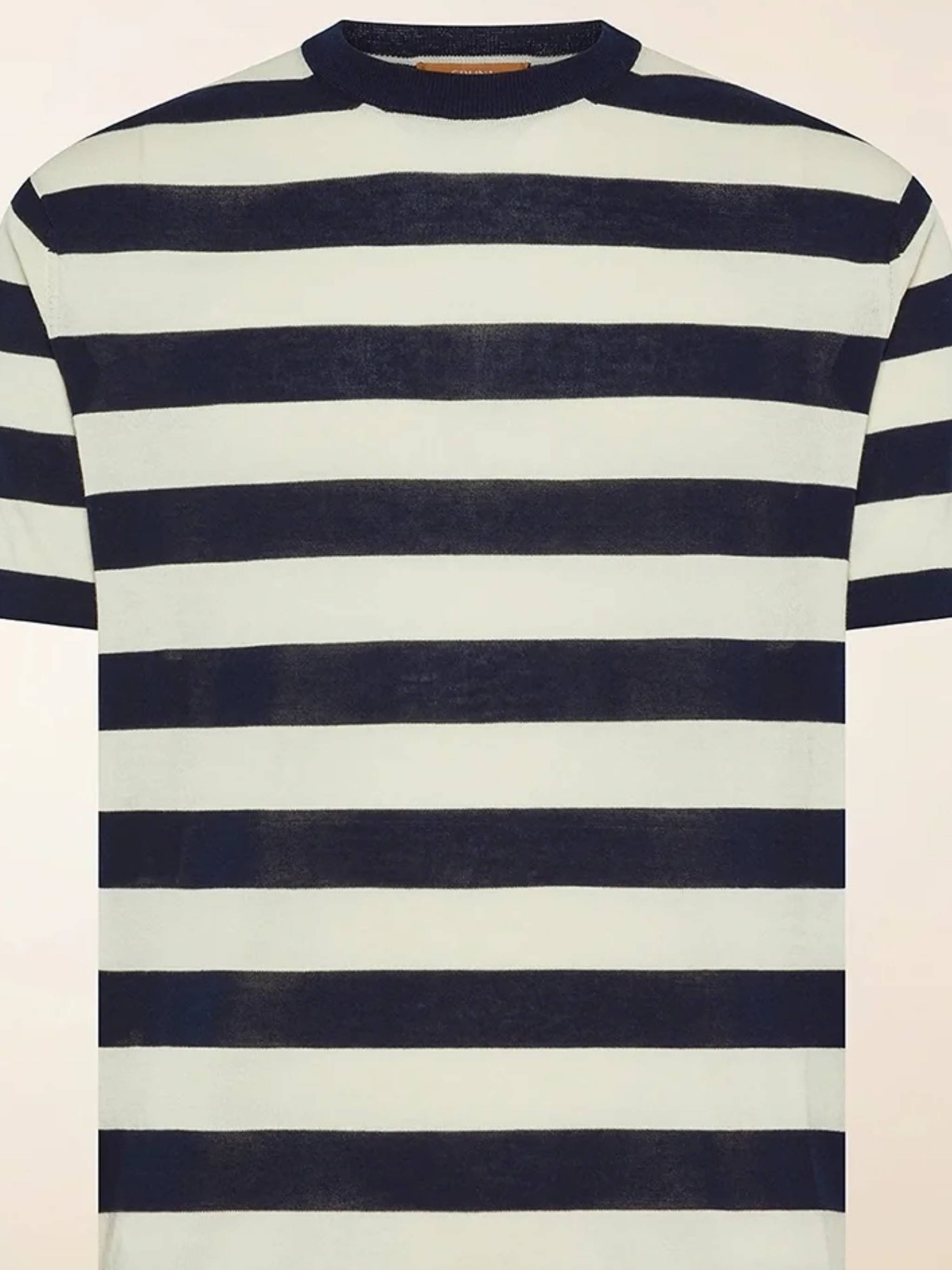 Navy/Off-White Horizontal Stripe Crew Neck T-Shirt