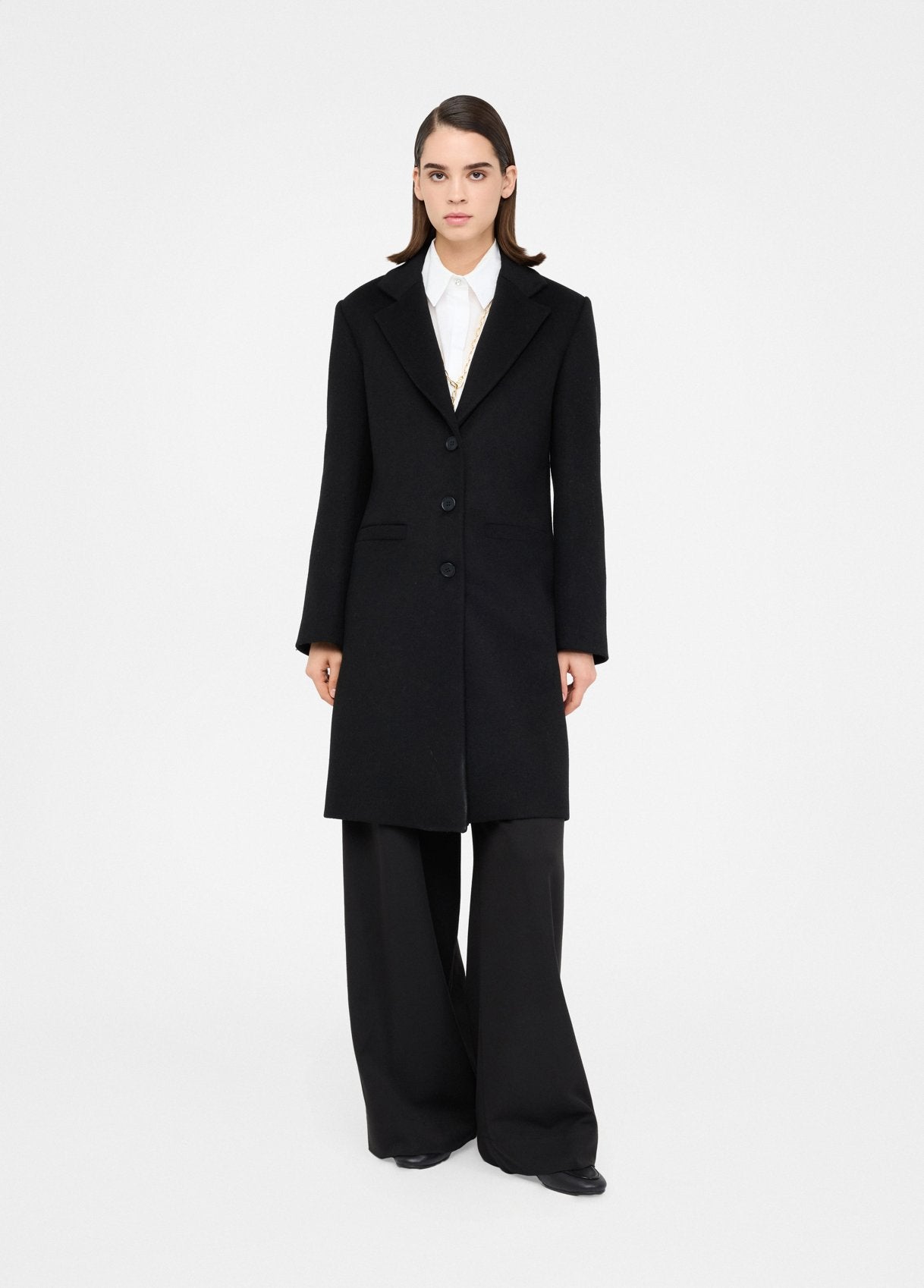 Tailored Black Wool Coat With Notch Lapel