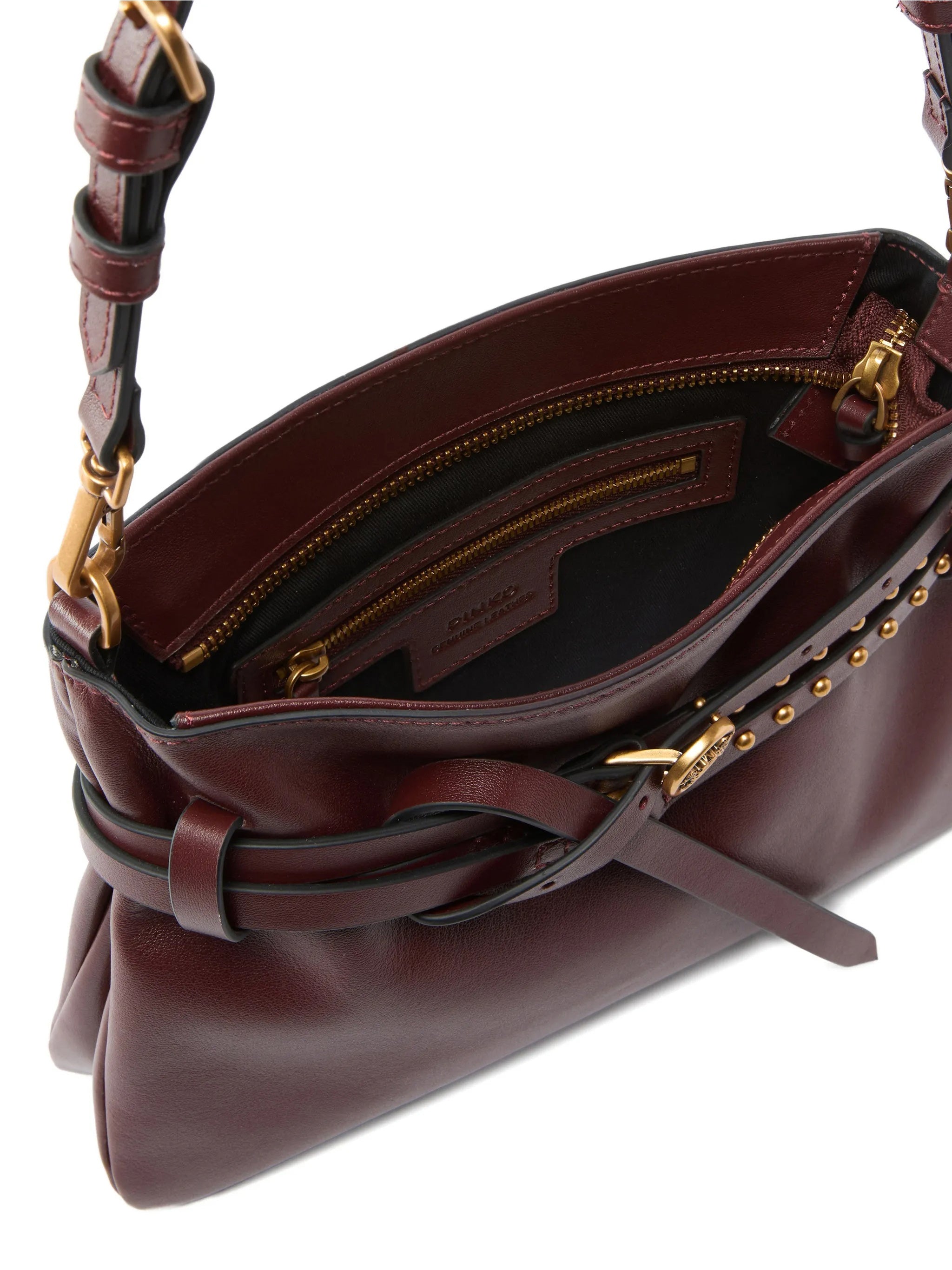 Burgundy Mini Structured Studded Shoulder Bag