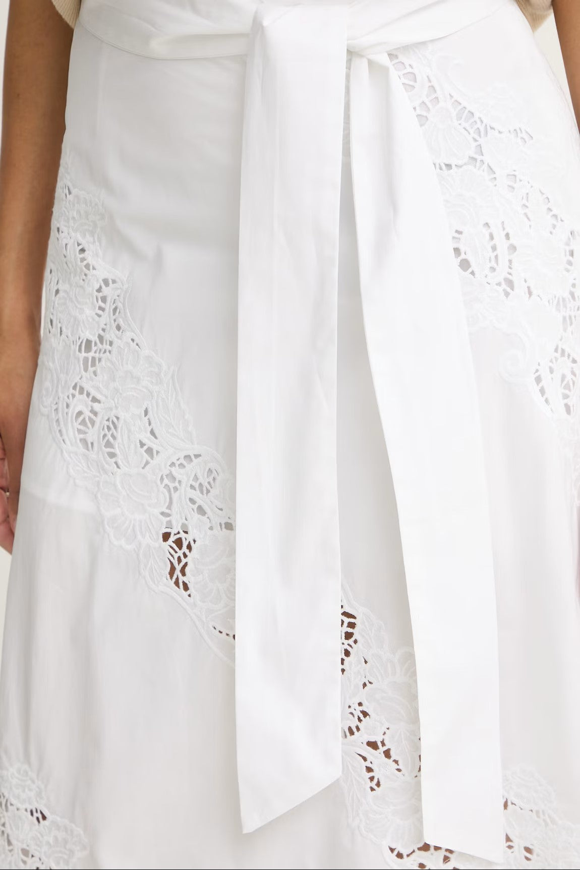 Midi A-line Skirt with Lace Inserts