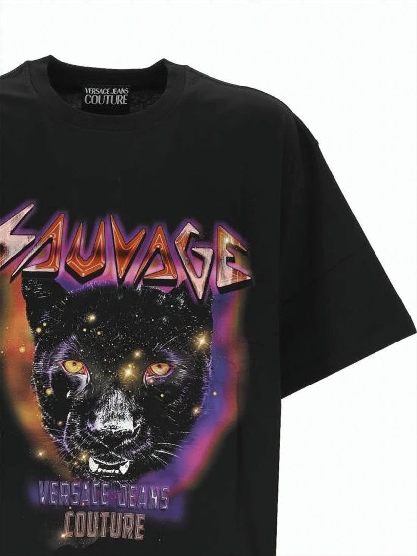 Graphic Black Panther Short-Sleeve T-Shirt with Cosmic Elements