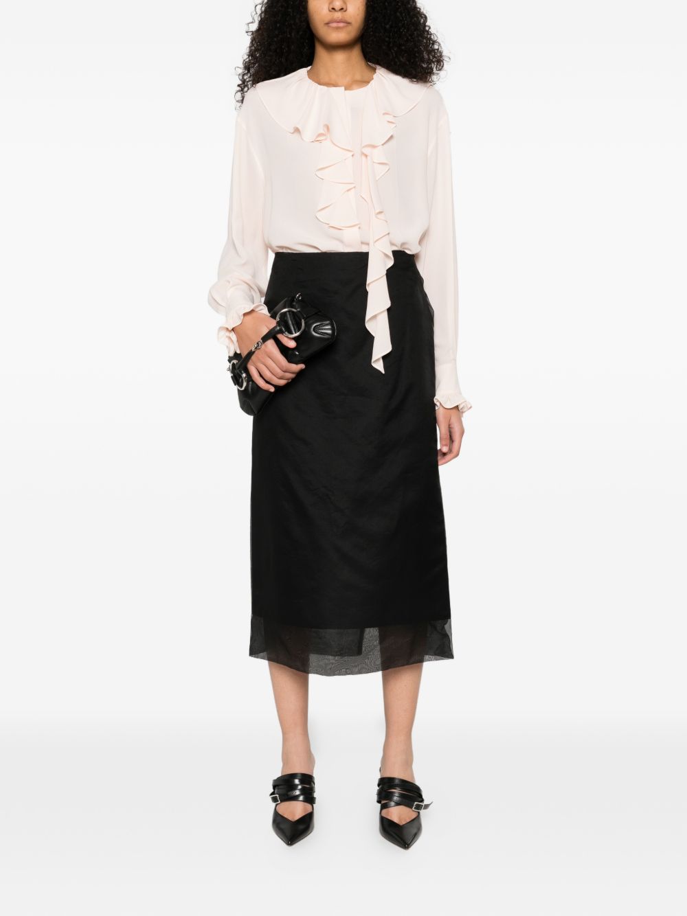 Soft Silk Blouse With Cascading Ruffles