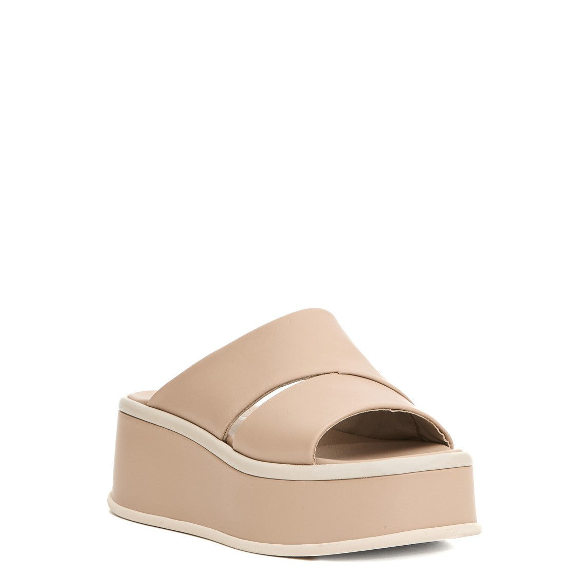5Cm Beige Leather Wedge Slipper