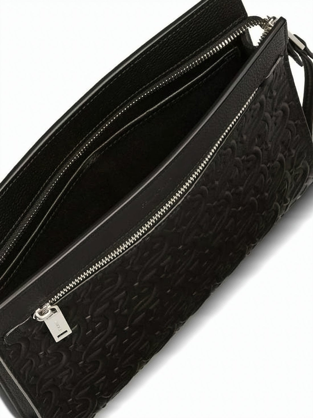 Rectangular Calf Leather Clutch with Embossed Surface