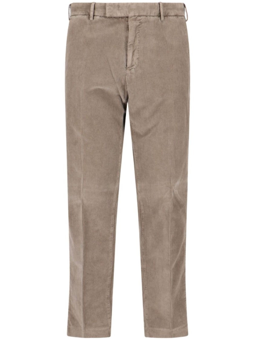 Beige Corduroy Trousers With Straight Fit