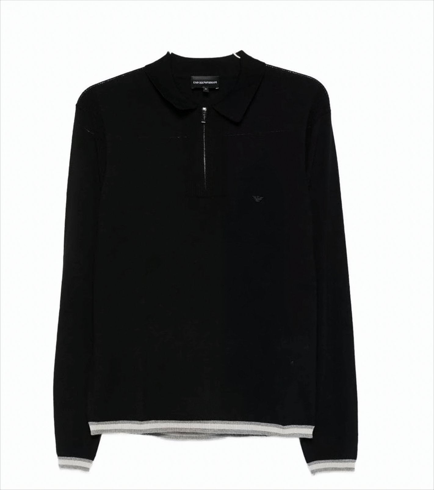 Half-Zip Black Wool Polo Sweater