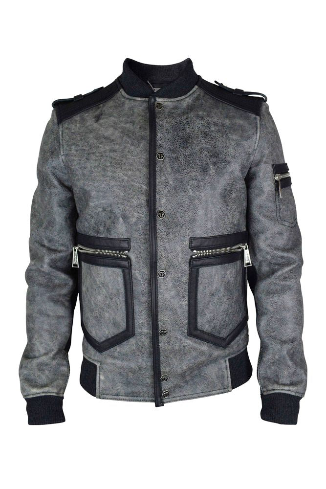 Aged Gray Leather Jacket