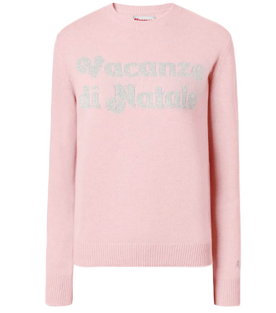 Soft Pink Sweater with Glittery Text