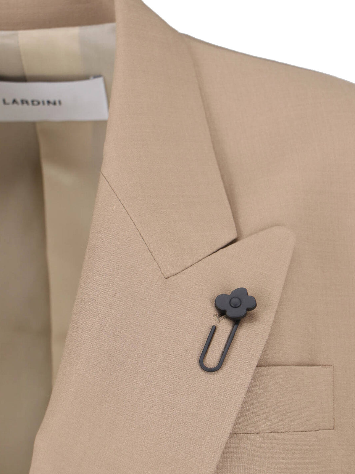 Beige Double-Breasted Wool Blend Blazer