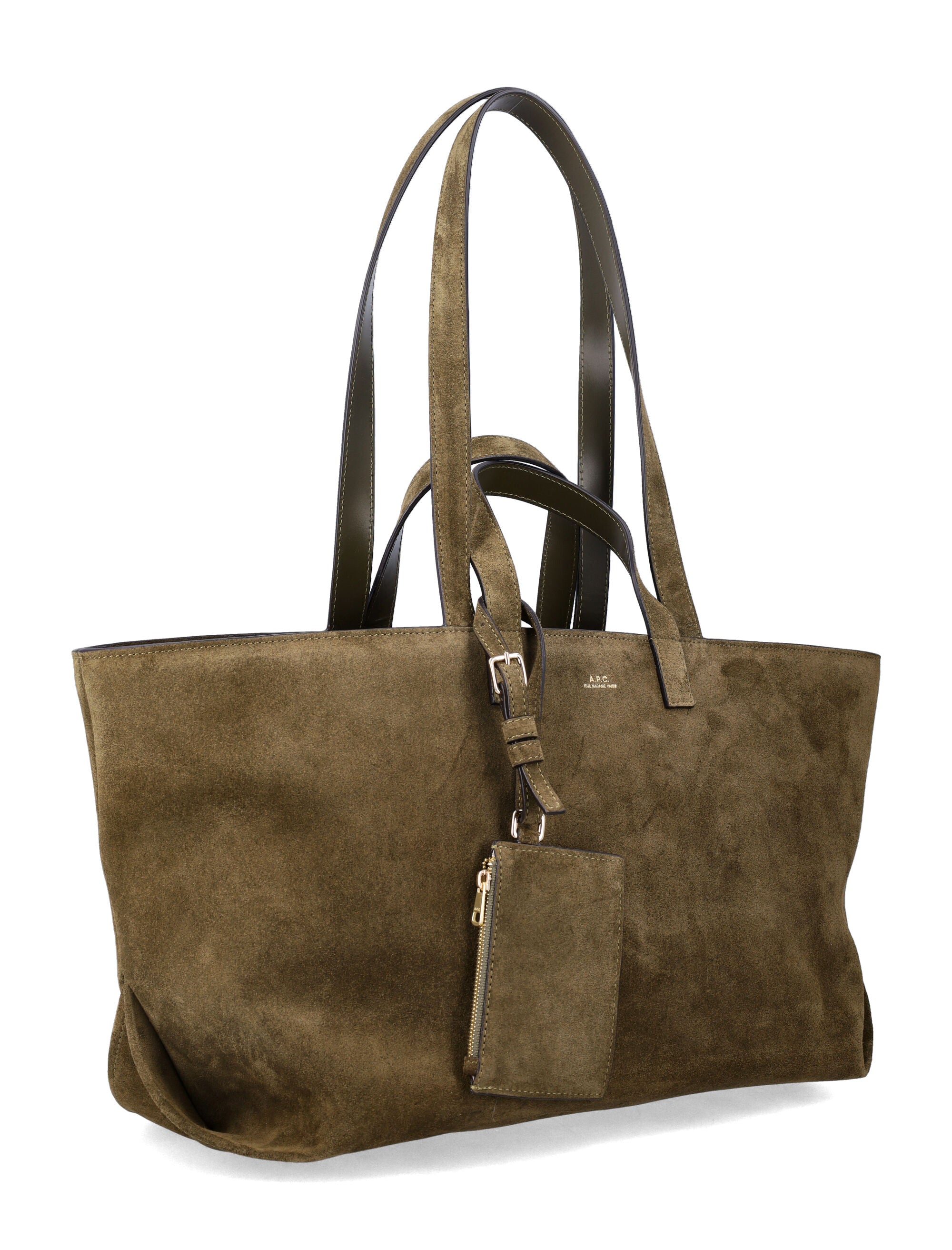Structured Suede Tote Bag with Detachable Pouch and Embossed Logo