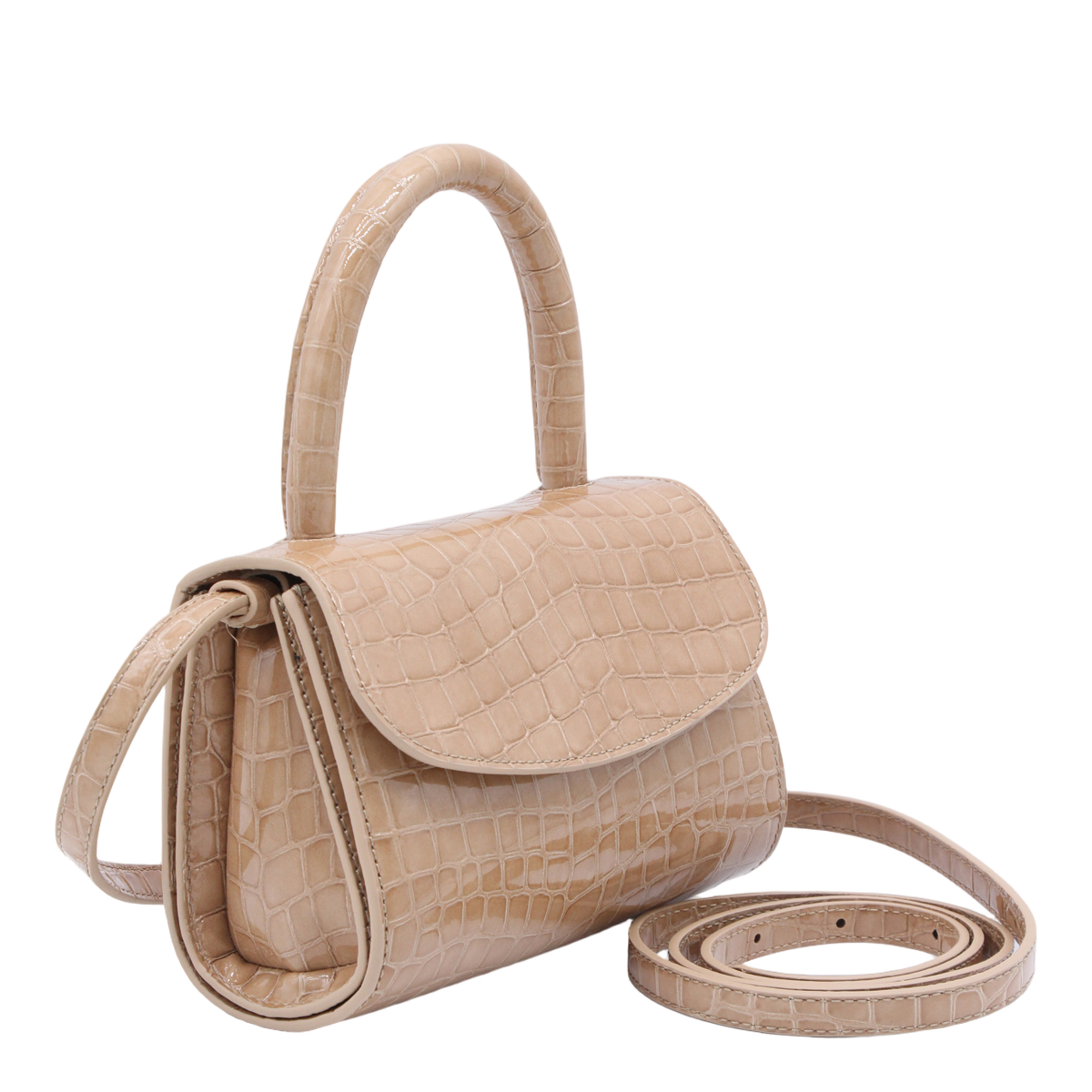 Glossy Crocodile-Embossed Handbag