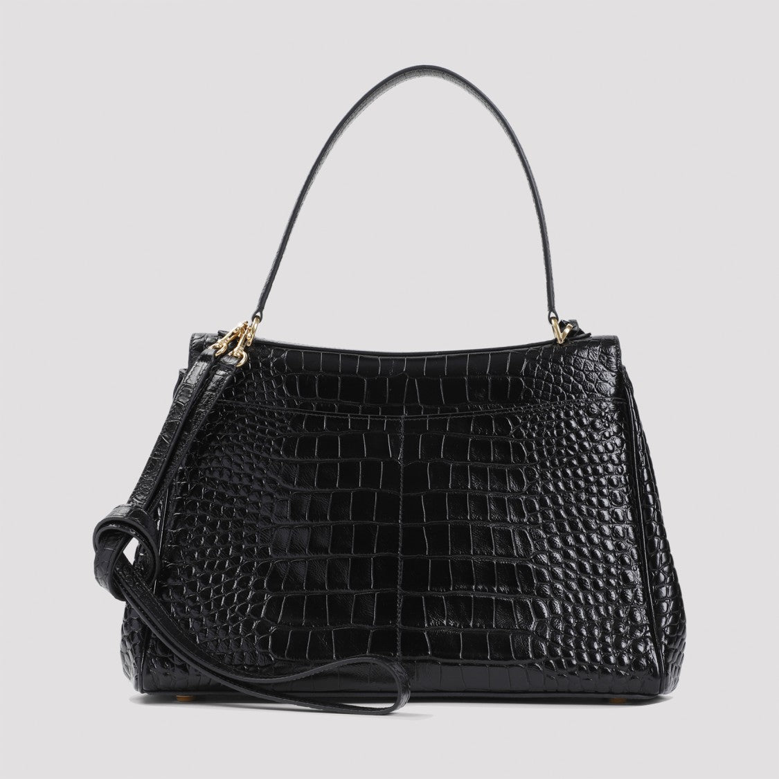 Crocodile-Embossed Calf Leather Shoulder Bag