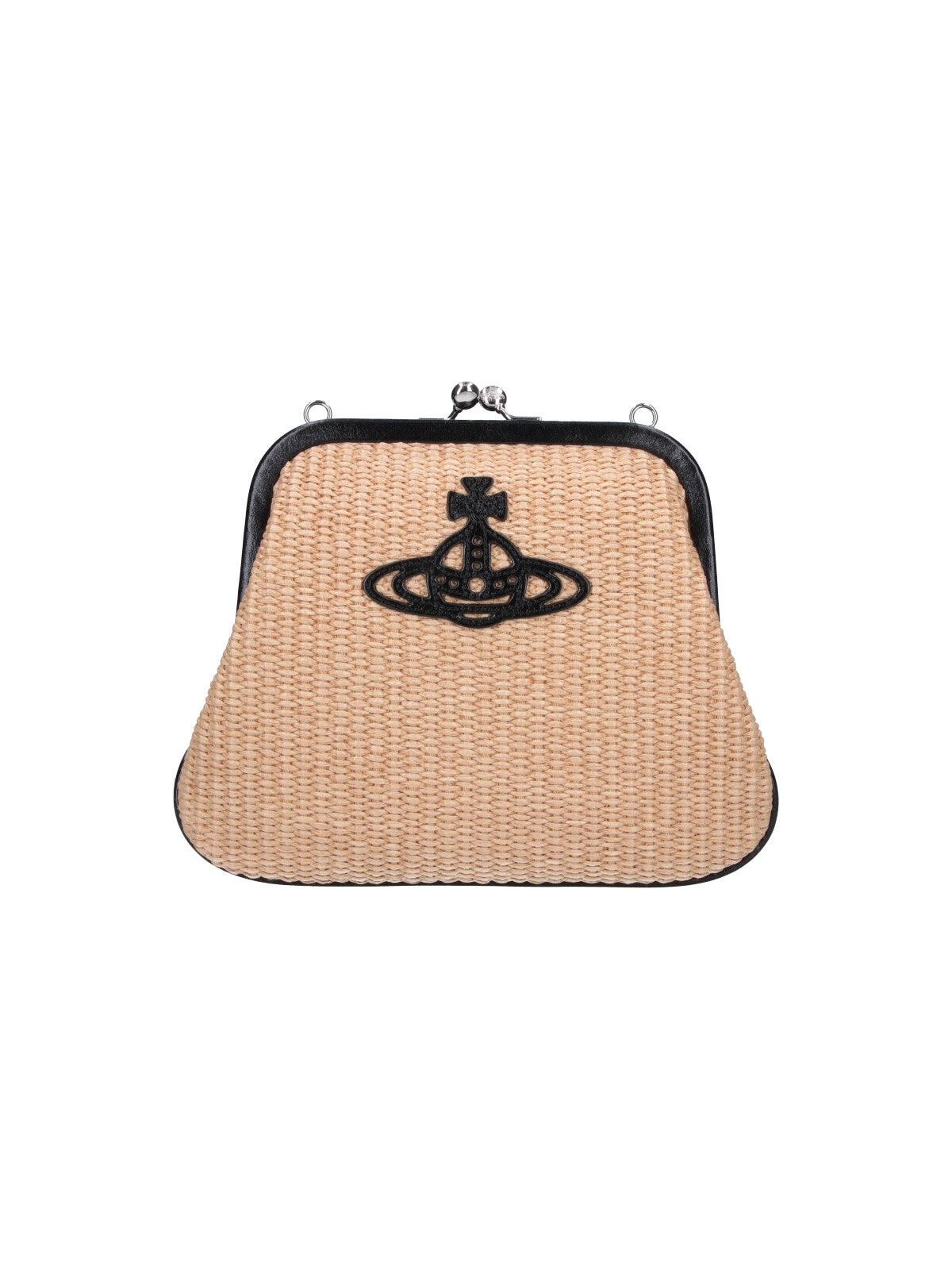 Beige Orb Embossed Raffia Shoulder Bag