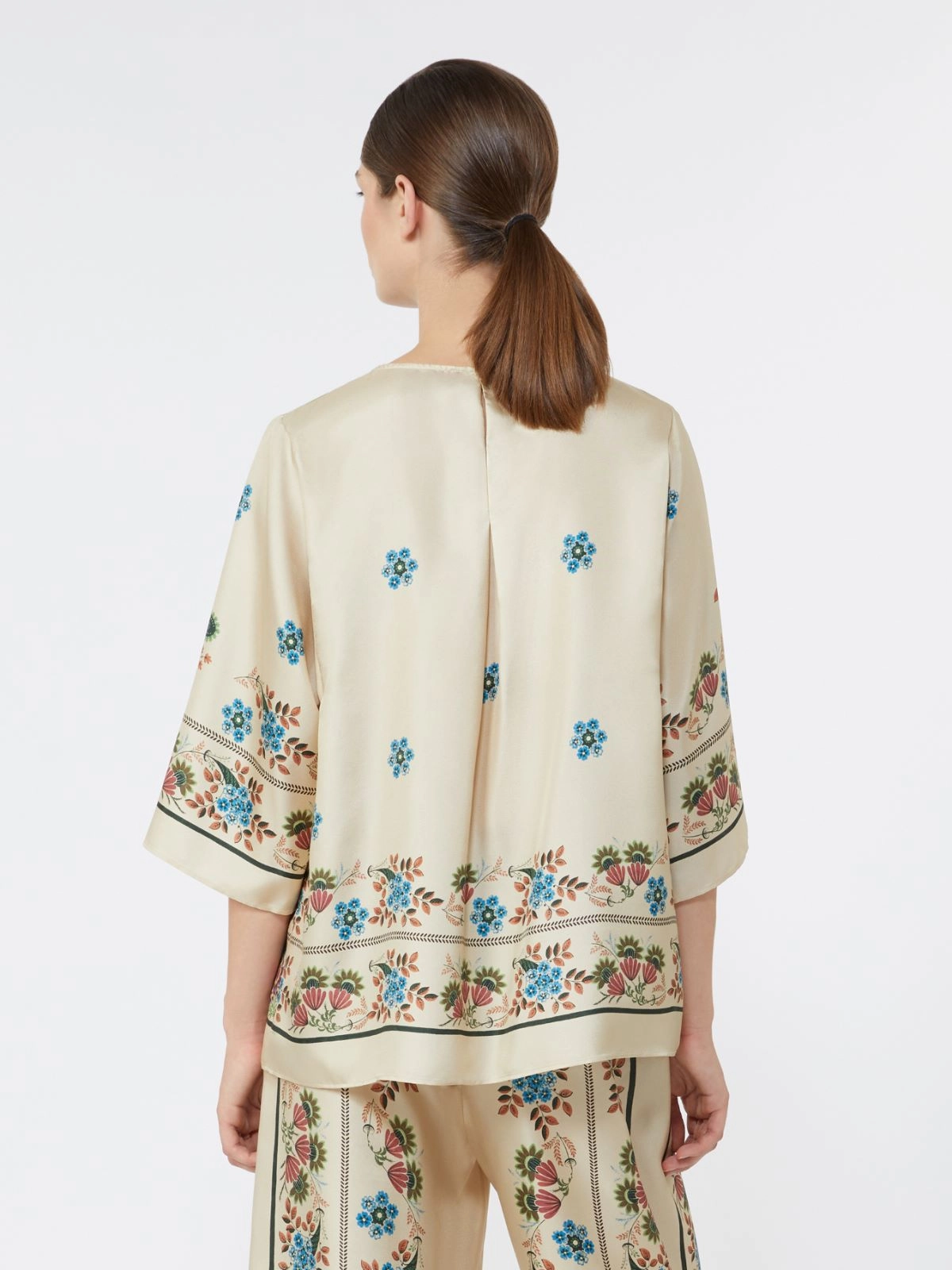 Boxy Floral Print Top with Elbow-Length Sleeves