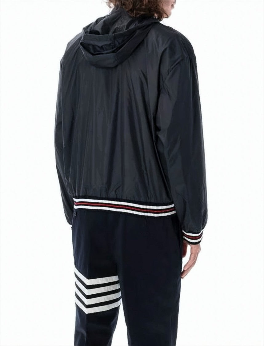 Lightweight Zip-Up Jacket with Striped Ribbed Bands