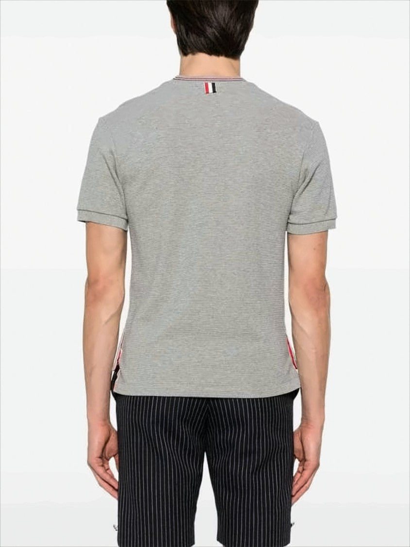 Short-Sleeve Cotton T-Shirt With Striped Neckline And Snap Hem