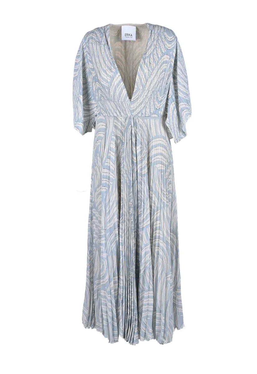 Long Pleated Dress - White/Light Blue