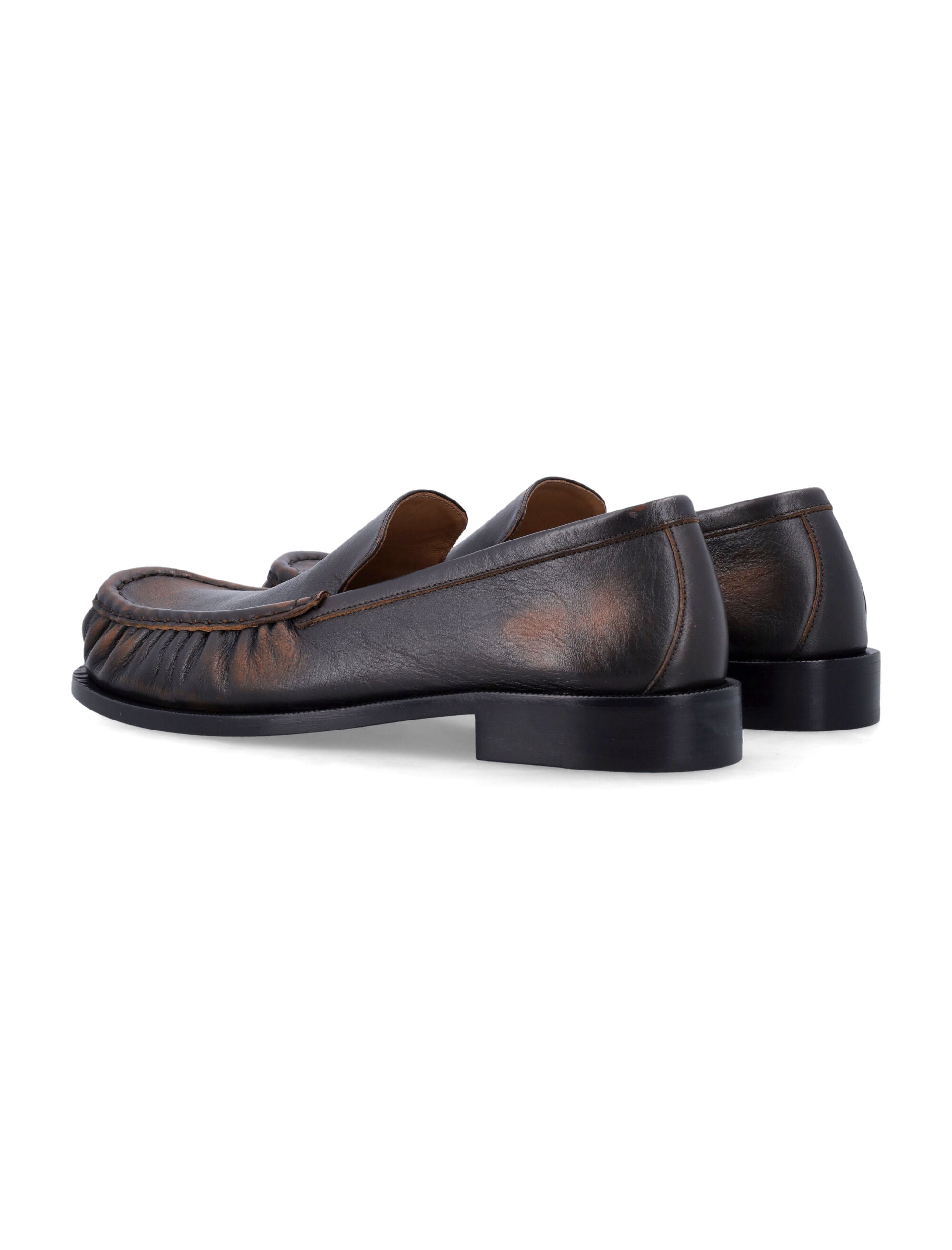 Brown Leather Loafer With Pleated Detailing