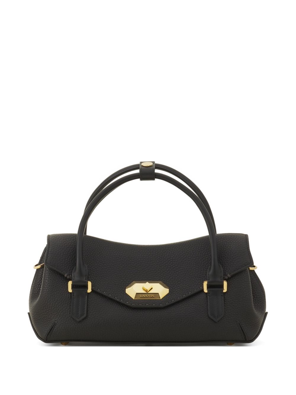 Black Leather Top Handle Seam Bag