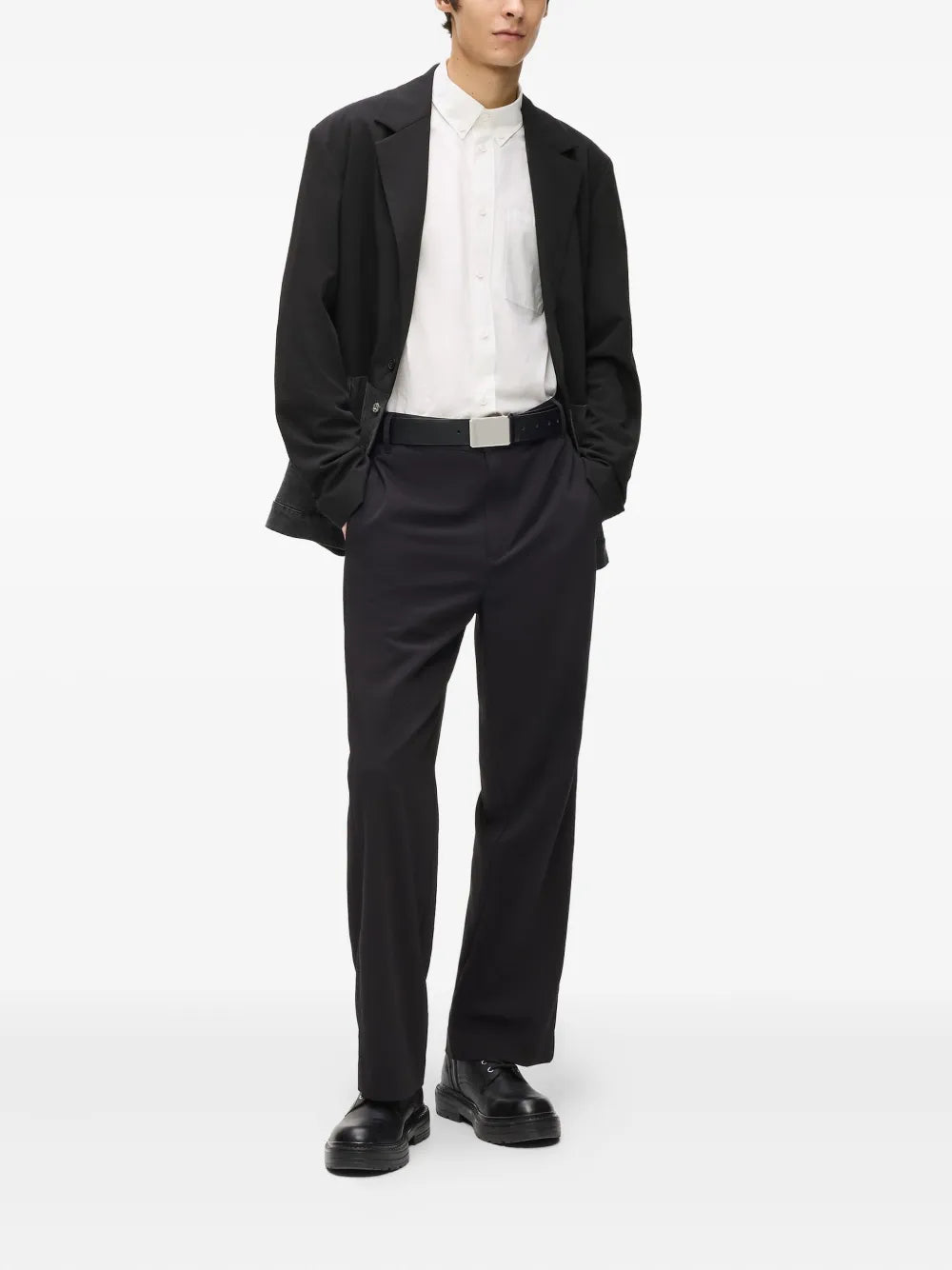Two-Tone Denim-Inspired Blazer with Classic Lapel