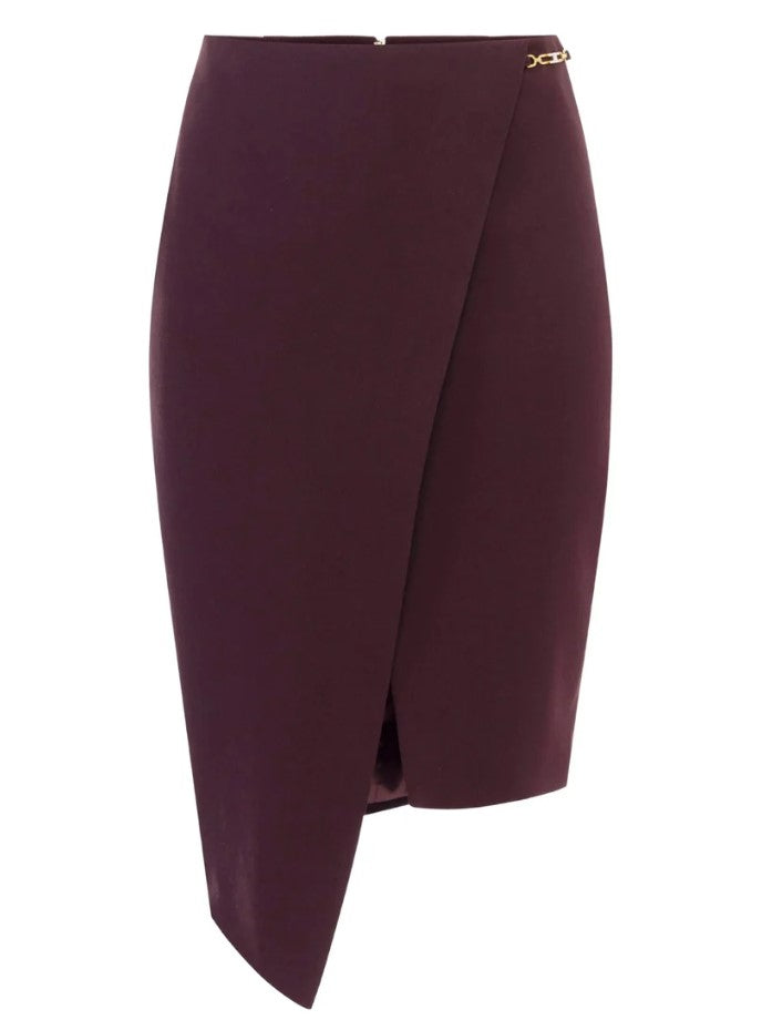 Burgundy Wraparound Skirt With Asymmetric Hem