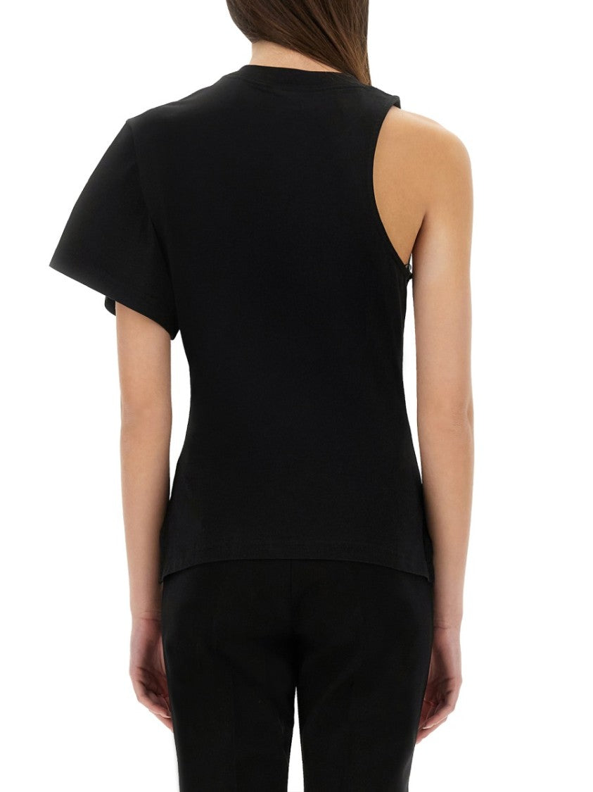 One-Shoulder Black T-Shirt In Soft Cotton
