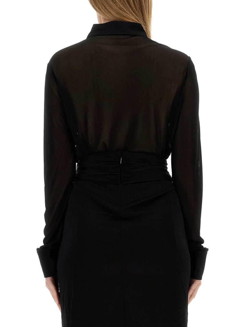 Long-Sleeved Sheer Jersey Shirt With Fitted Silhouette