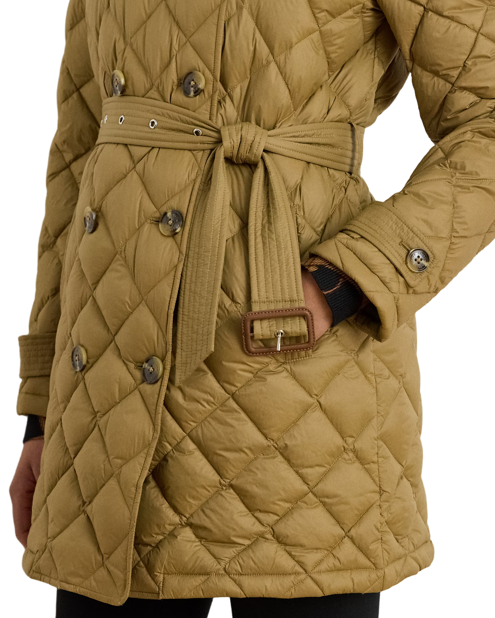 Diamond-Quilted Insulated Coat With Double-Breasted Closure
