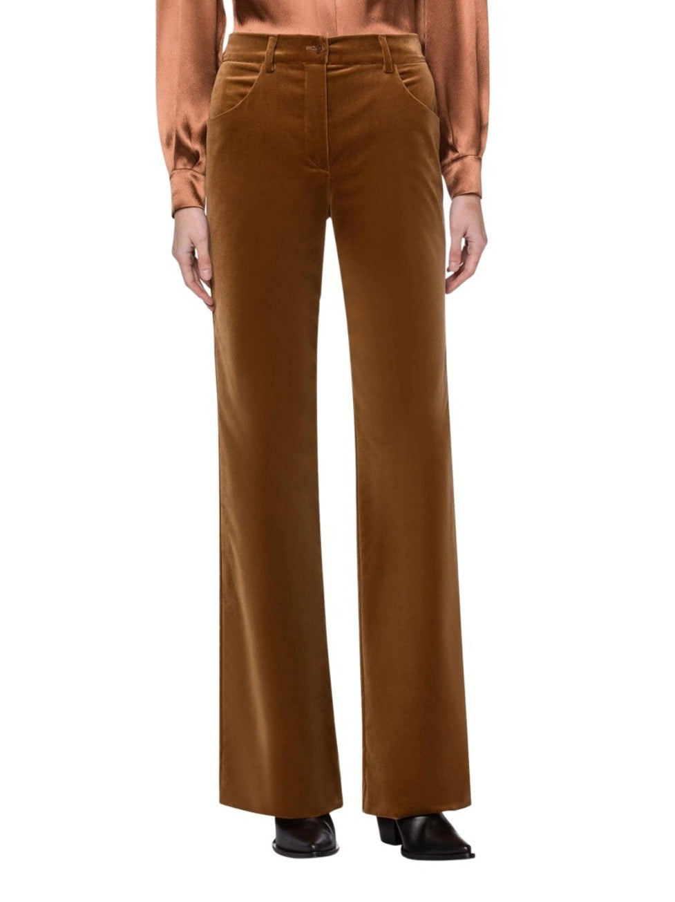Brown Stretch Cotton Velvet Blend Trousers