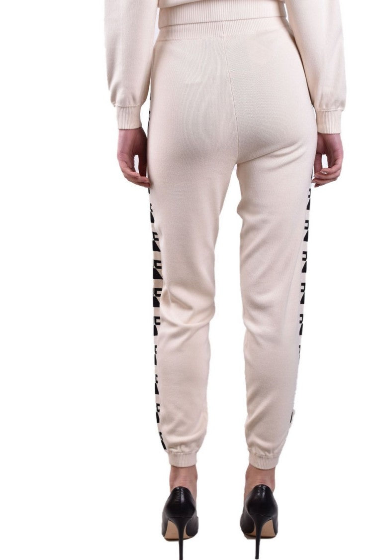 Butter-Colored Trousers With Side Print