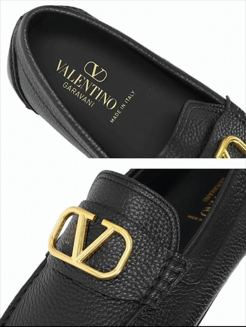 Textured Calf Leather Loafers with Gold-tone Logo