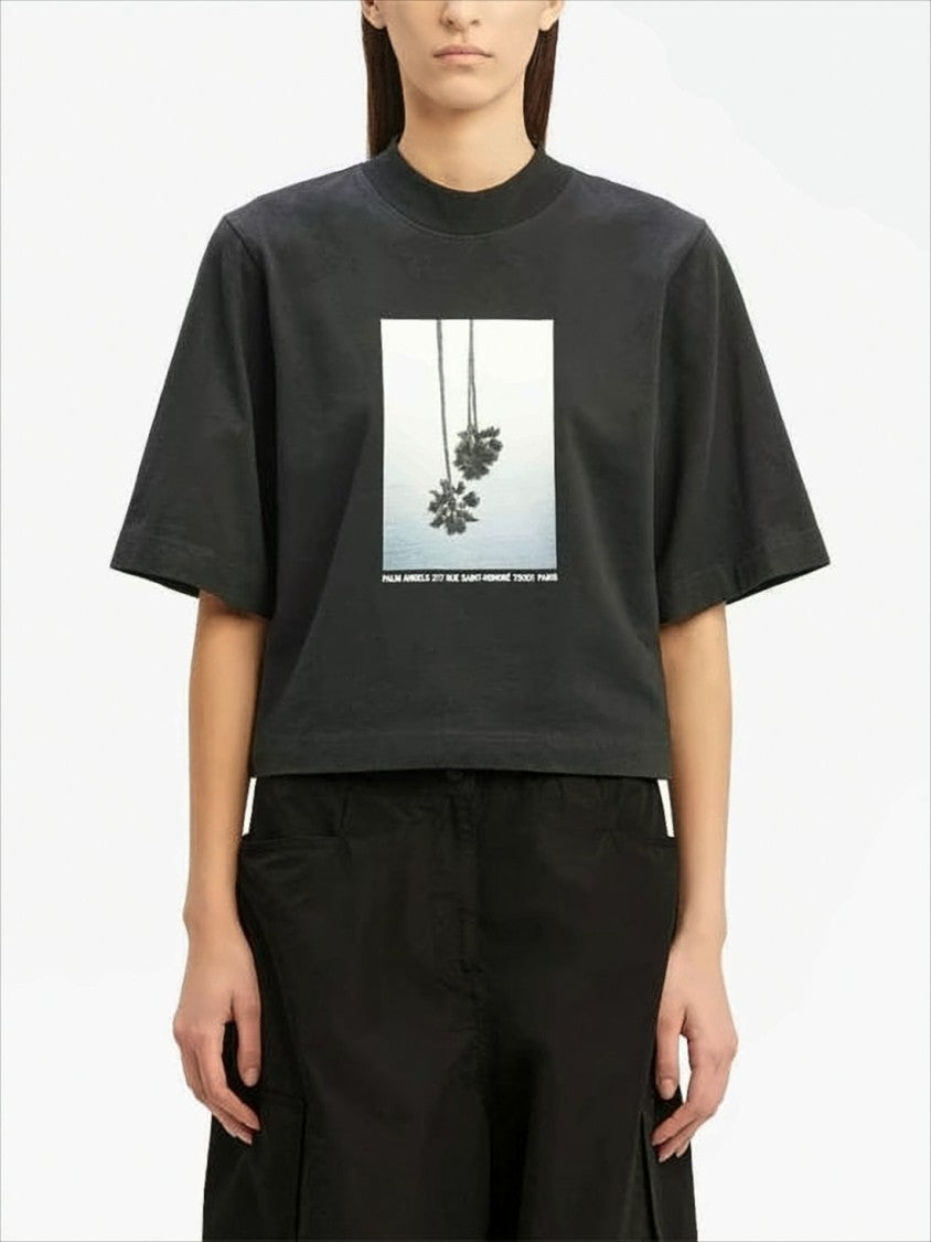 Cropped Short-Sleeve T-Shirt with Upside-Down Palm Tree Graphic