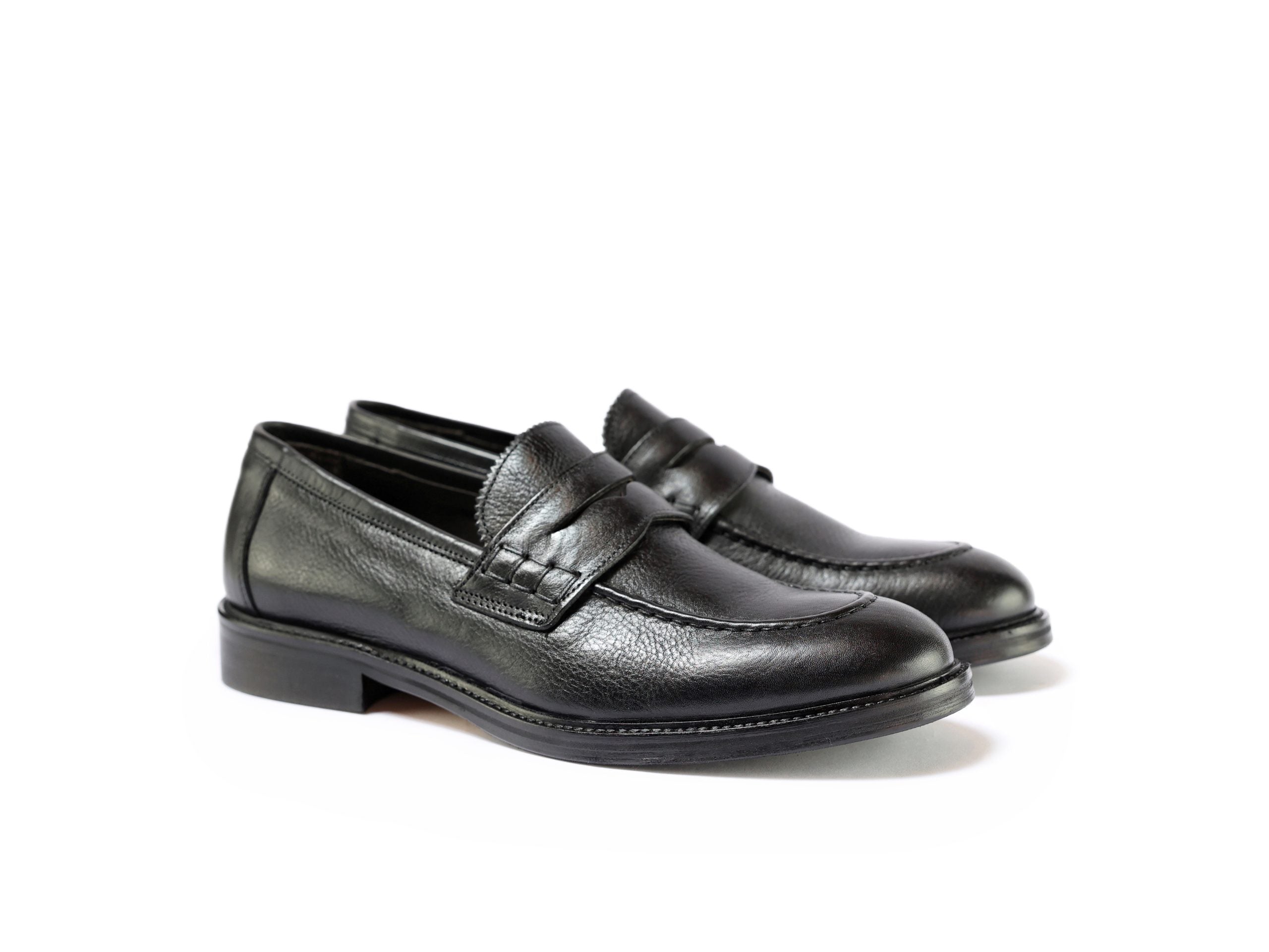 Buffalo Leather Loafers with Stitched Apron Front