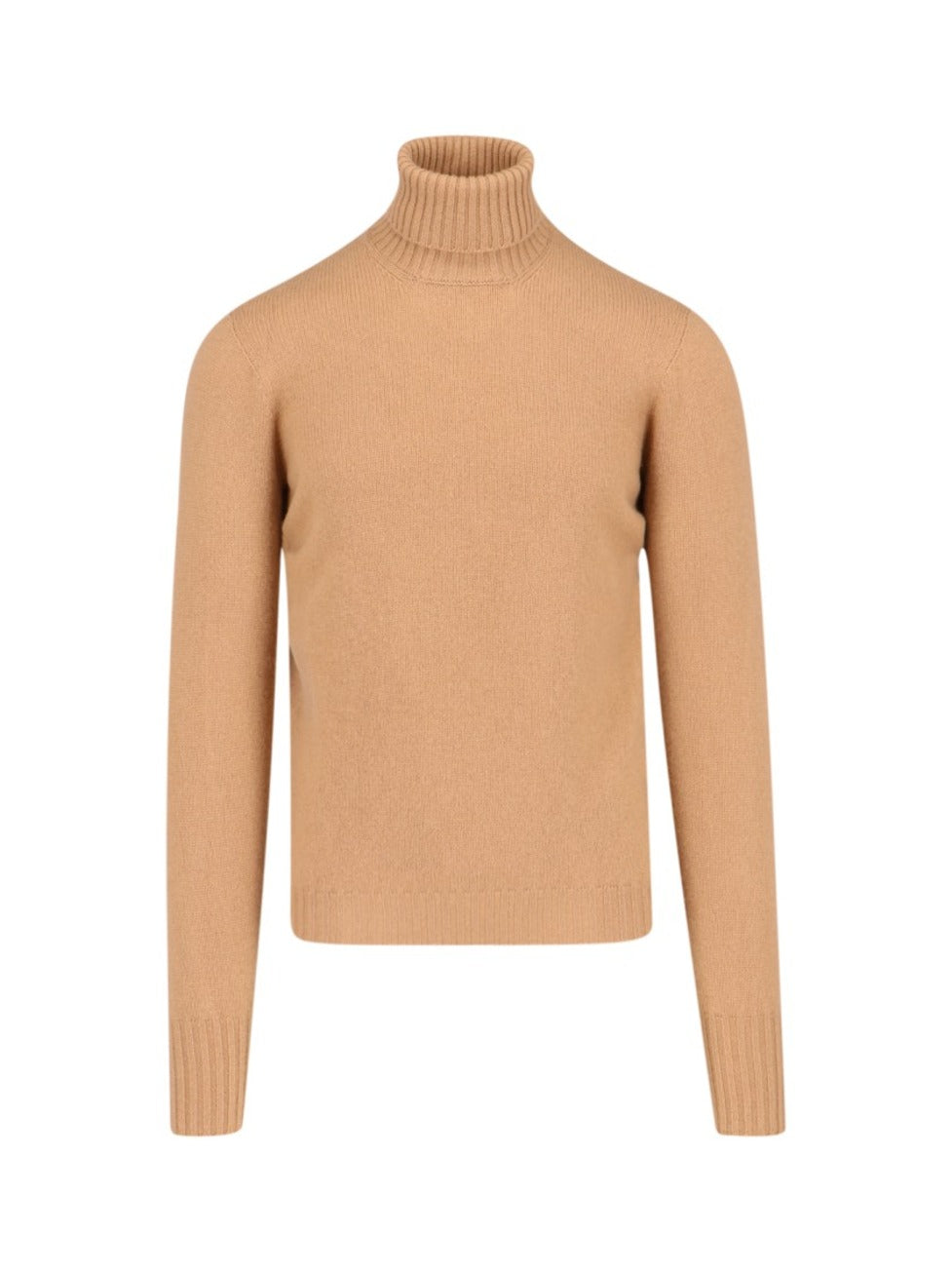 Turtleneck Sweater In Brown Cashmere Ribbed Trim