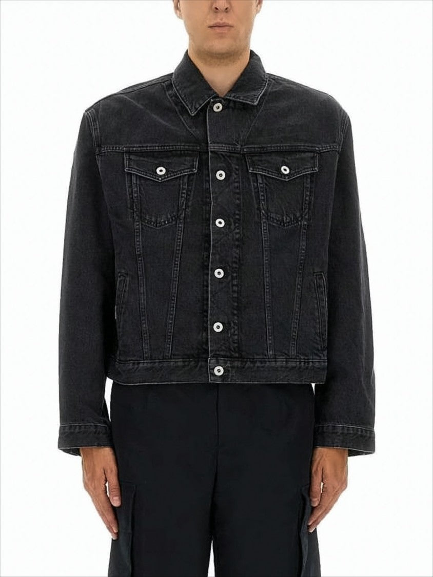 Black Denim Jacket With Silver-Tone Hardware And Floral Embroidery