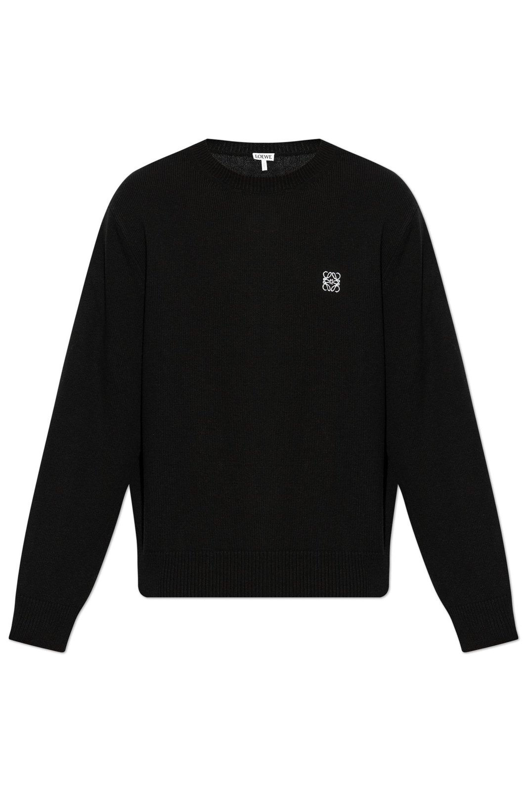 Crew Neck Wool Sweater with Subtle Logo Embroidery