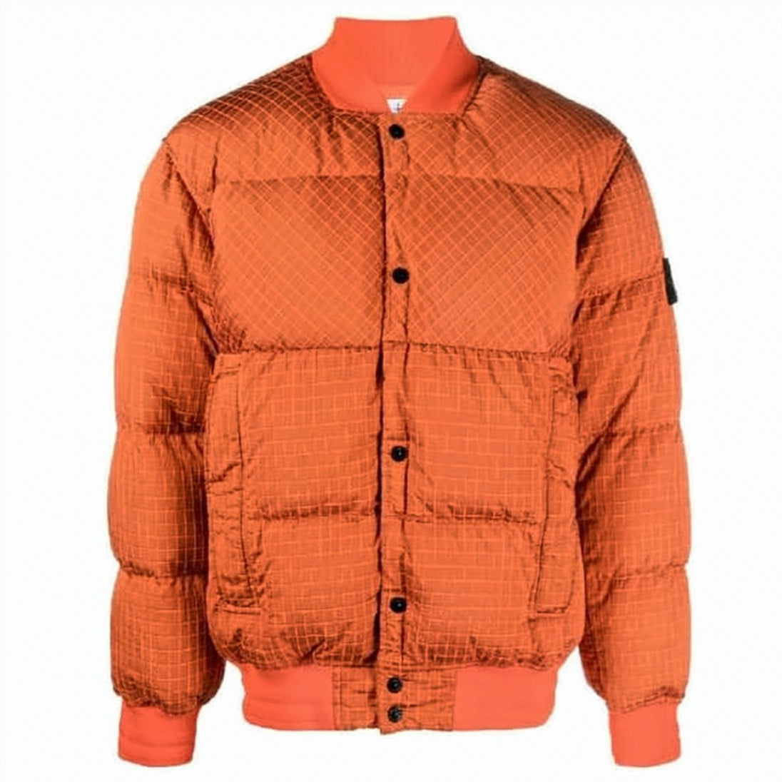 Quilted Orange Puffer Jacket with Ribbed Details