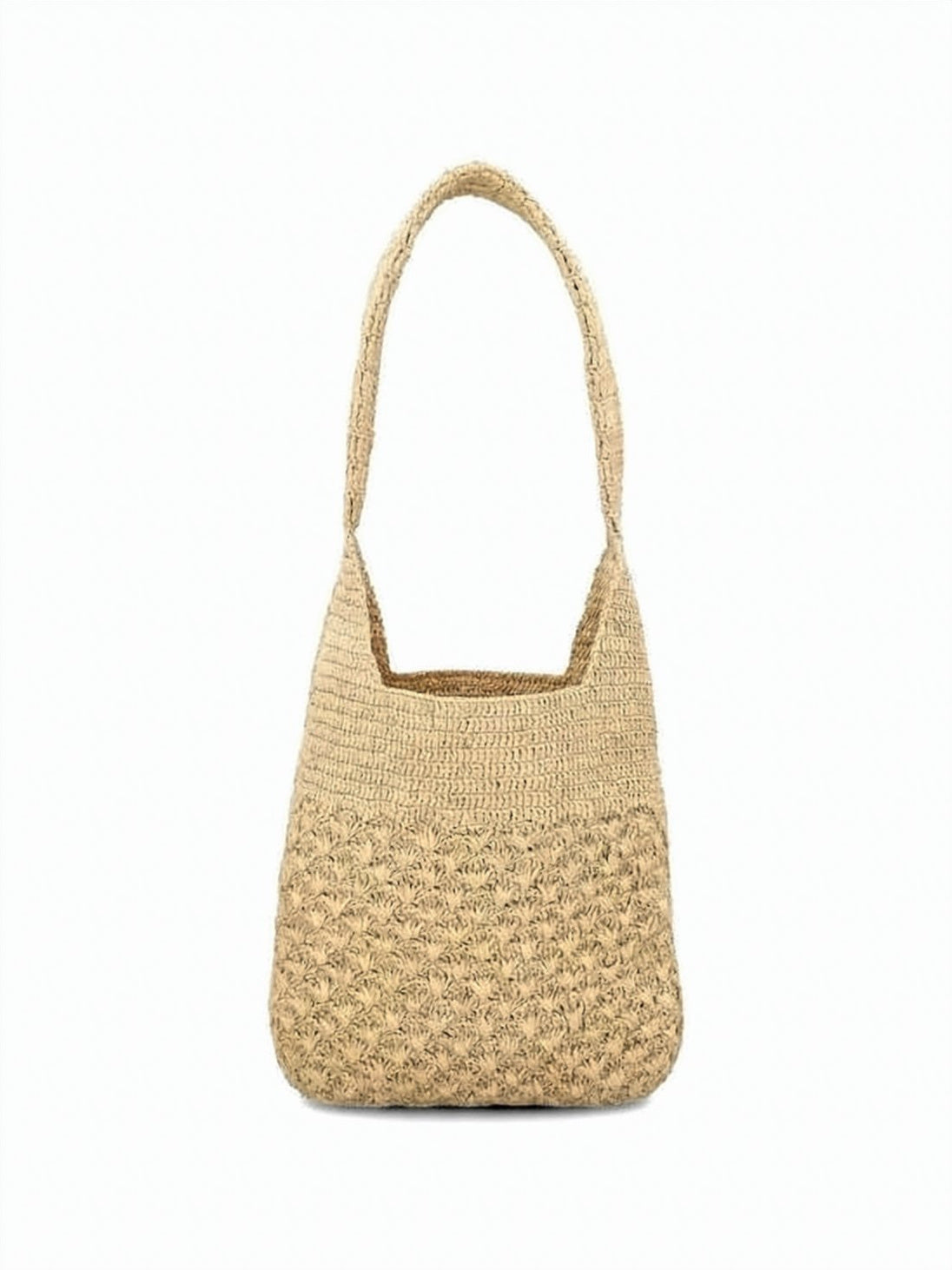 Woven Raffia Shoulder Bag with Embroidered Logo