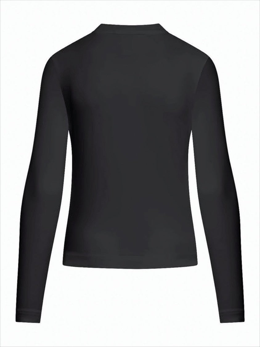 Fitted Black Long-Sleeve Top with Subtle Logo Detail