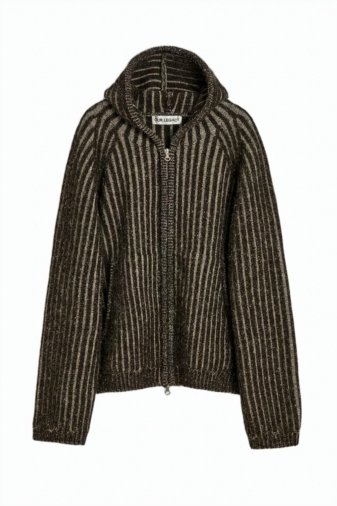 Wool Hooded Jacket with Vertical Stripes