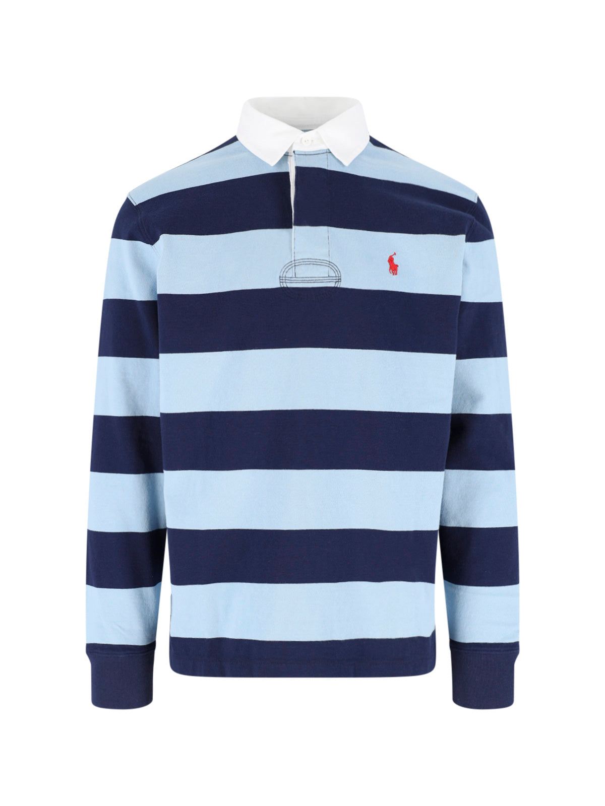 Blue Broad Striped Rugby Polo