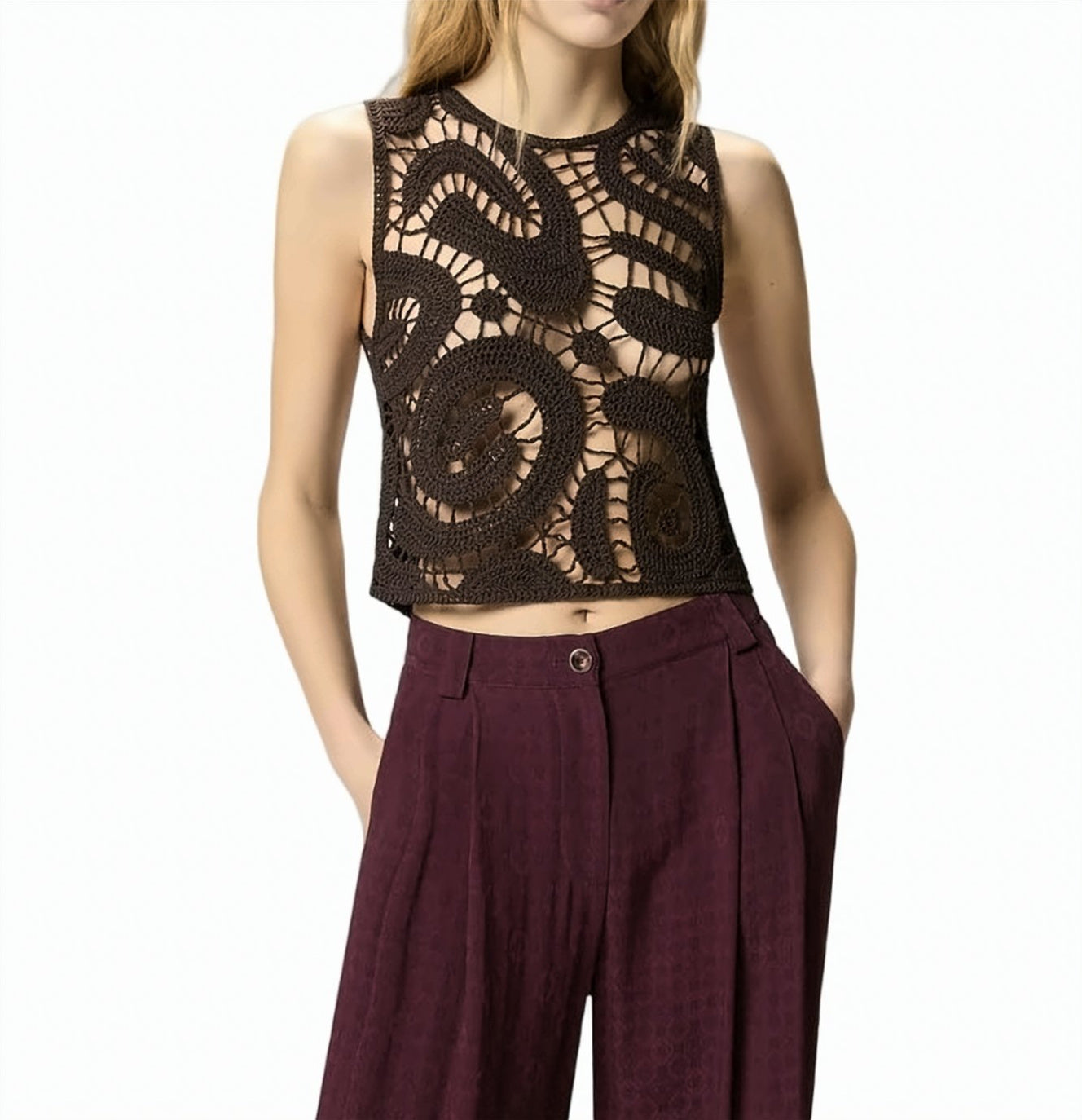 Eruzione Crochet Sleeveless Knit Top