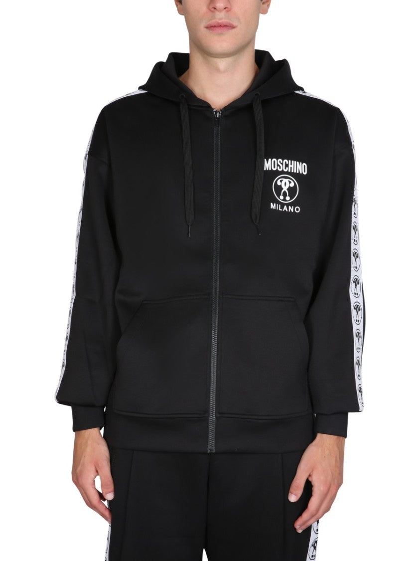 Full-Zip Black Sweatshirt With Logo Accents