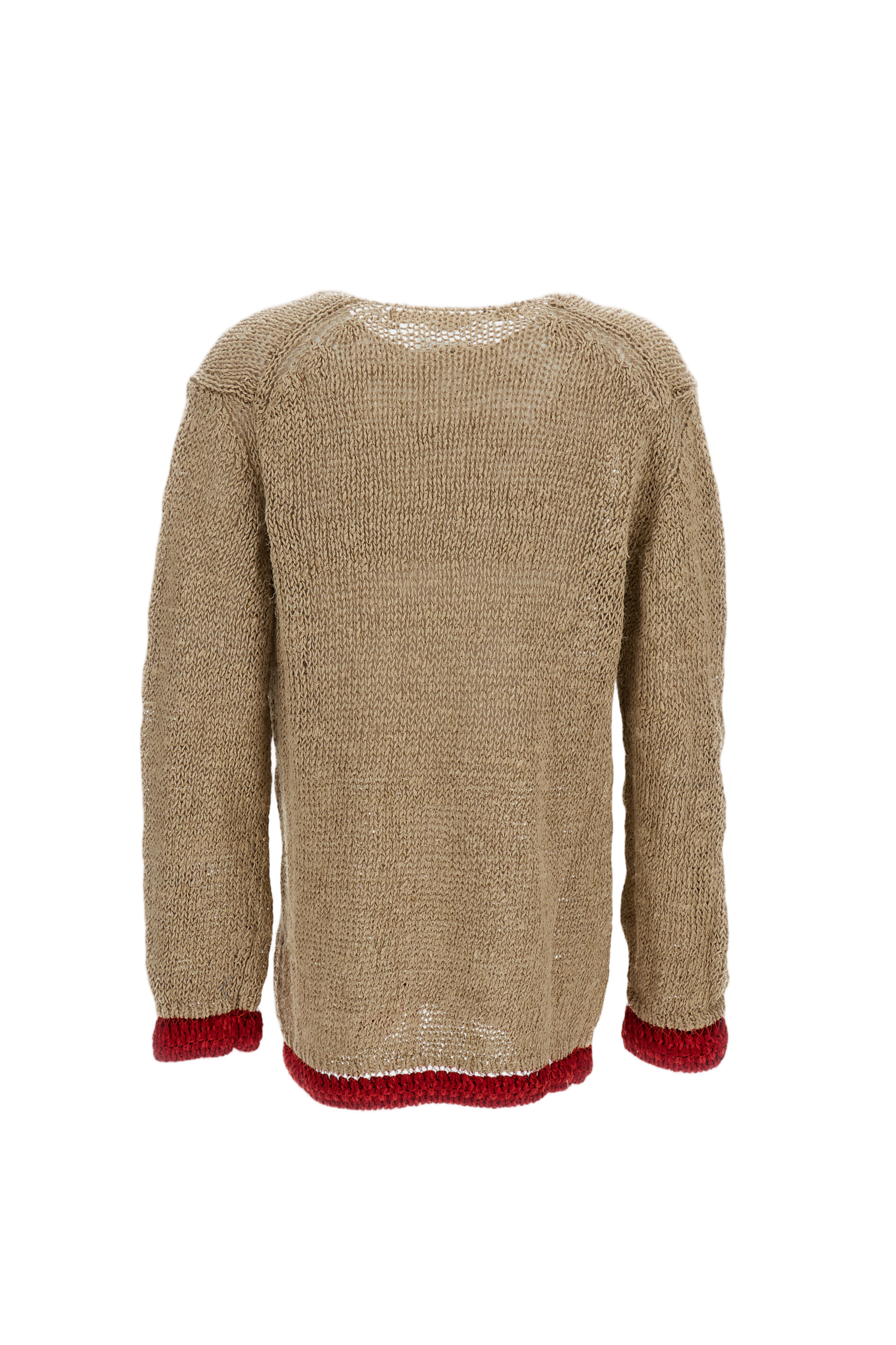 Beige Linen Crew Neck Pullover
