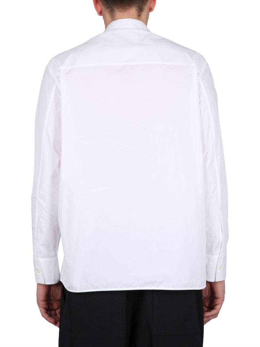 Asymmetrically Zippered White Casual Shirt