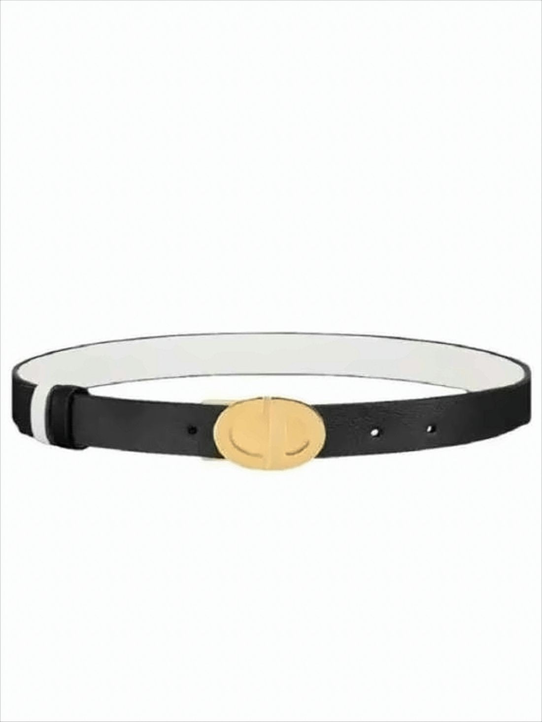 Black Leather Belt with Oval Gold Buckle