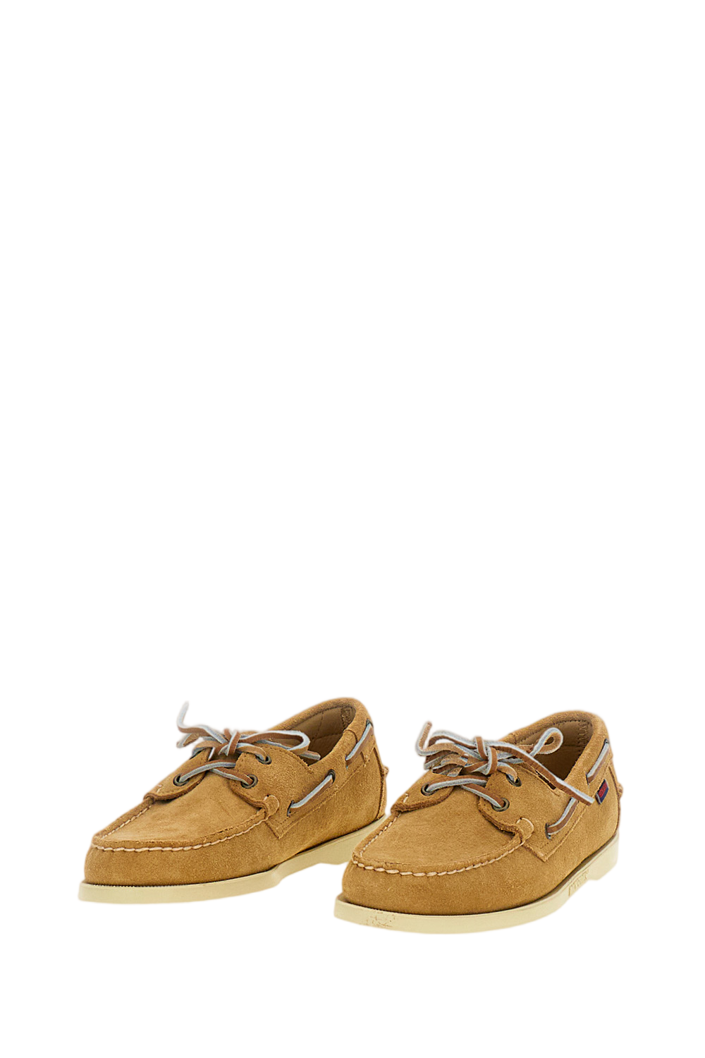 Beige Leather and Suede Boat Shoes with 360° Lacing
