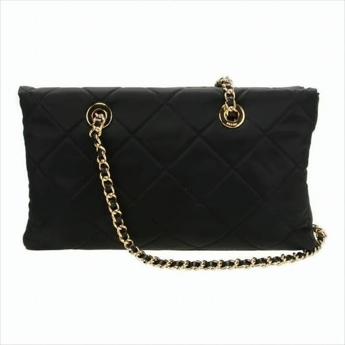 Quilted Black Recycled Polyamide Shoulder Bag With Chain Strap