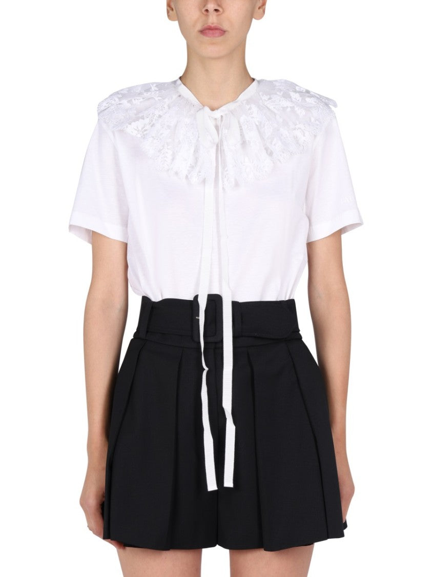 Intricate Lace Embroidery Collar T-Shirt